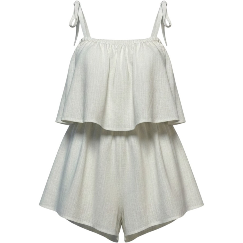 Hello Molly Sea Foam Romper Womens 2‎ White Tiered Tie Shoulder Coastal Beach